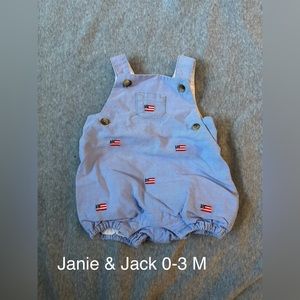 Janie and Jack flag overalls 0-3 months